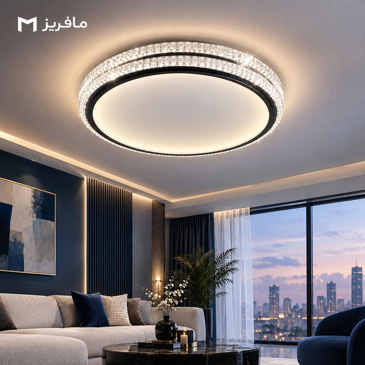 لوستر سقفی LED کریستالی برند مافریز مدل گرد قطر ۴۰ سانتیمتر کد CRSK140