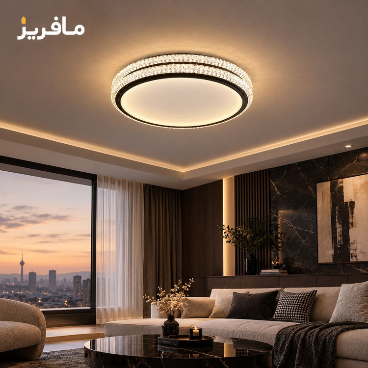 لوستر سقفی LED کریستالی برند مافریز مدل گرد قطر ۴۰ سانتیمتر کد CRSK140